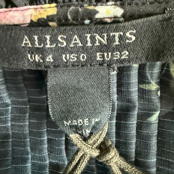 Women's All Saints Black Pullover Floral‎ Botanical Dress with Slip Size 0 NEW - Picture 4 of 11